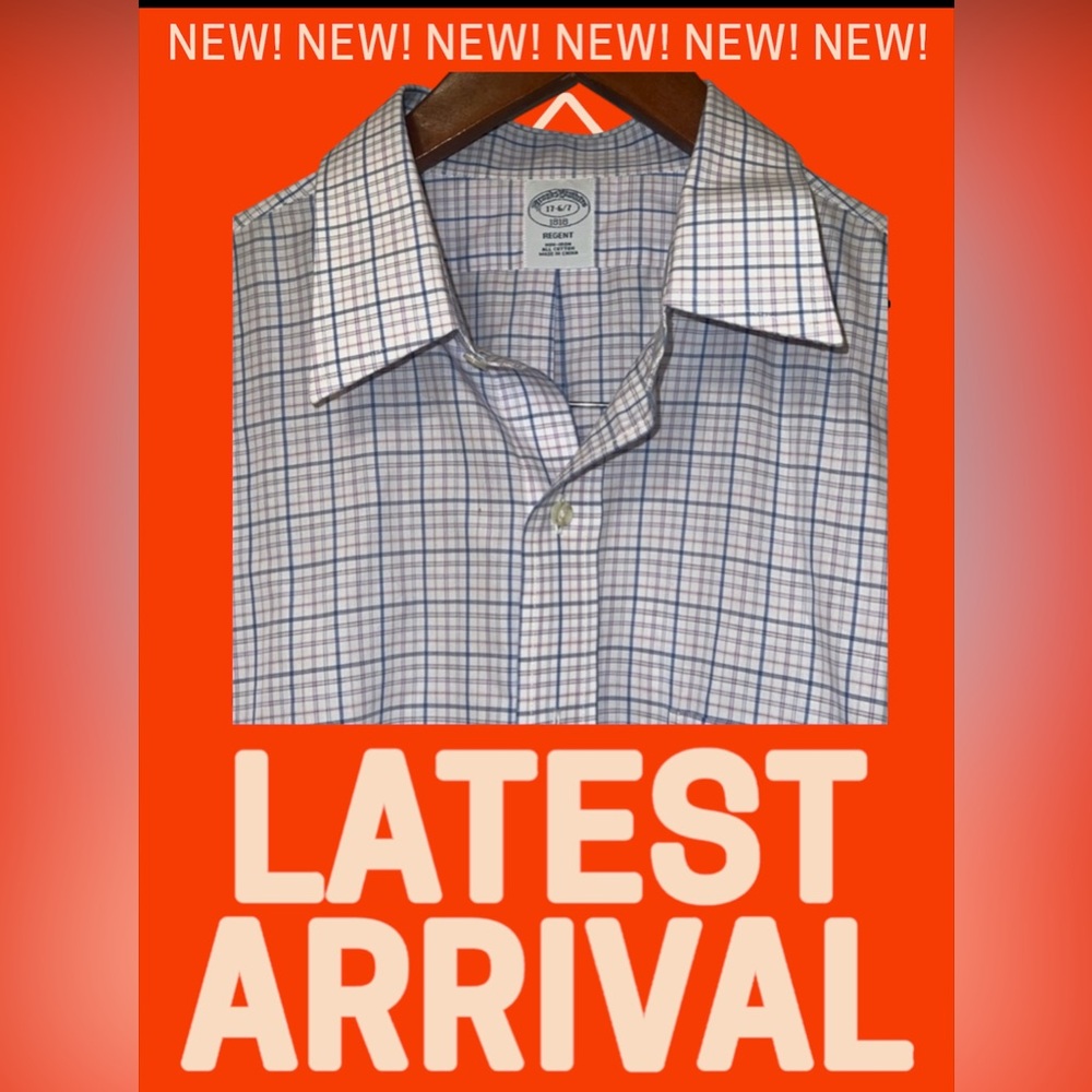 NWT-Brooks Brothers Size 17 Blue White Stripe Men Shirt 100% American Cotton